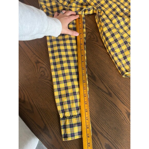 J.Crew Secret Wash Shirt Men’s Medium Slim – Yellow Navy Plaid 100% Cotton - Picture 7 of 8